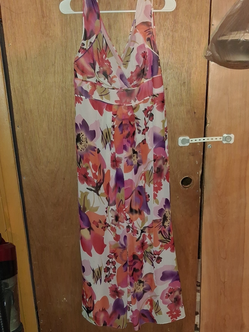 Coldwater Creek Floral V-Neck Maxi Dress in Pink, Purple and Orange